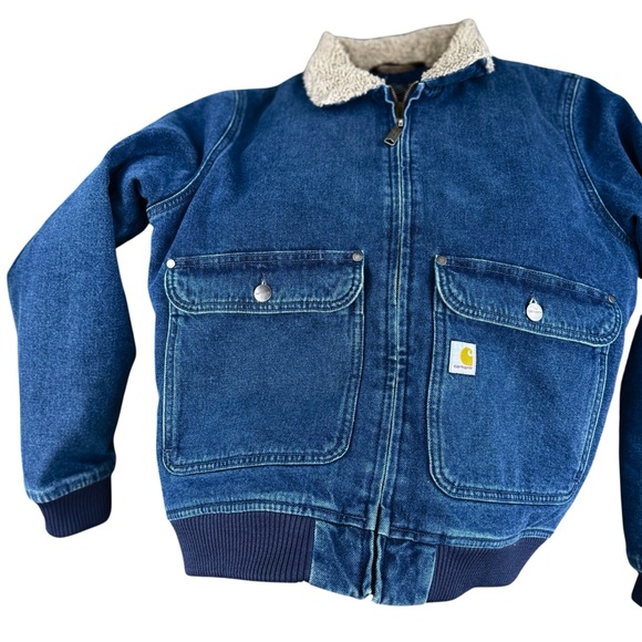 Carhartt Rugged Flex Relaxed Fit Sherpa-Lined Chore Barn Denim Jacket Blue M - Picture 5 of 15